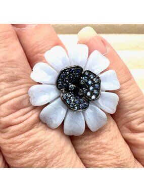 Carlo Viani LeVian Ring Blue Chalcedony Sapphire Sterling Silver Flower Size 6